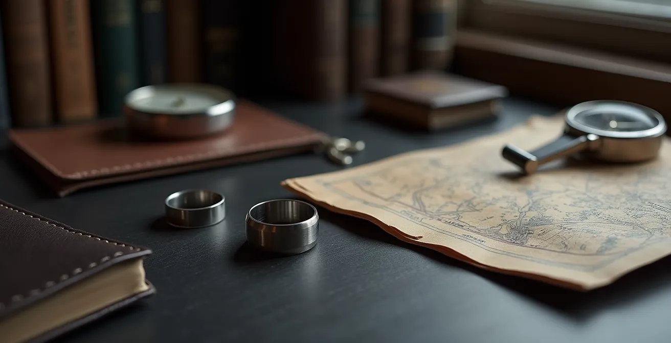 Detalle de anillo masculino de titanio con grabado interior apenas visible