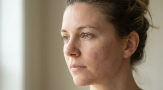 Rostro femenino mostrando textura cutánea con zones de sensibilidad y reparación de la barrera cutánea