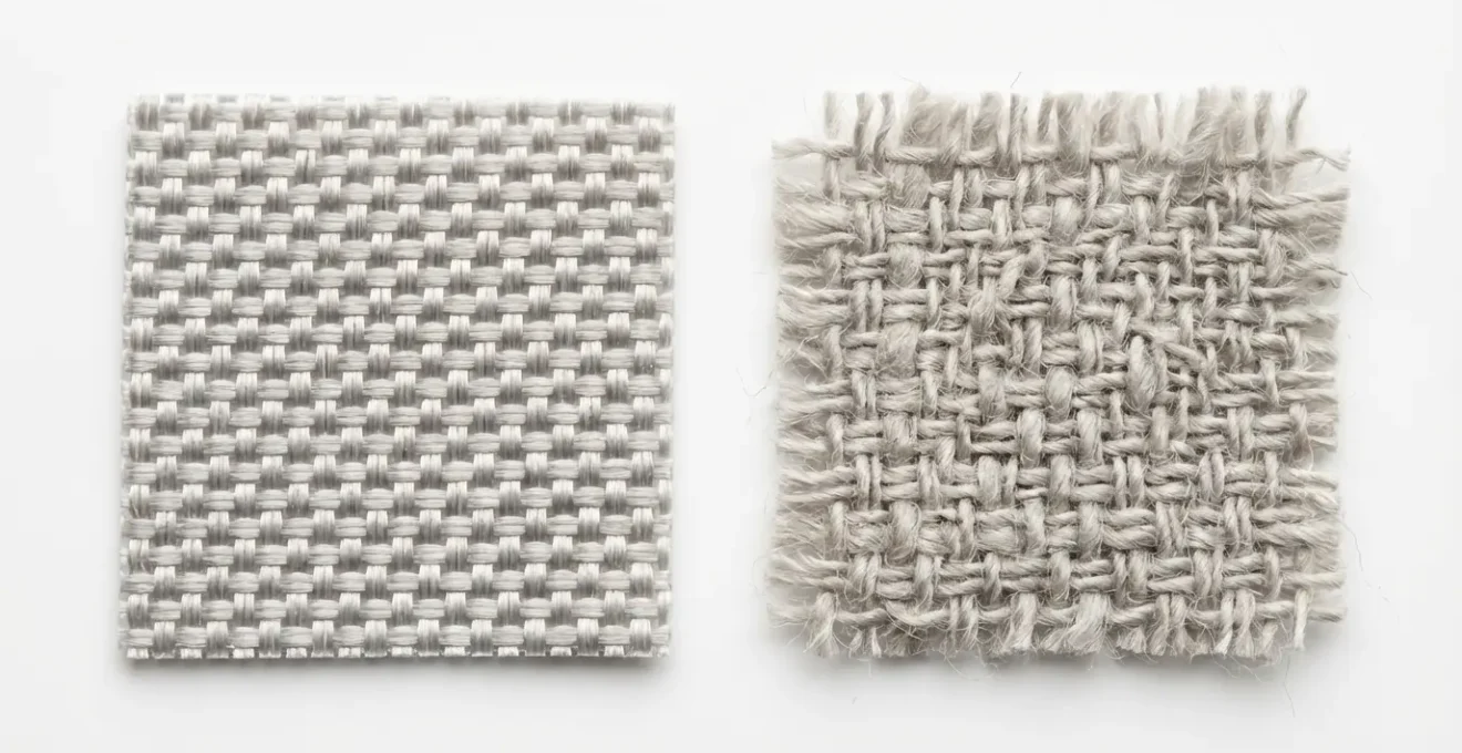 Vista macro de diferentes tejidos sintéticos mostrando su estructura de fibras bajo luz natural