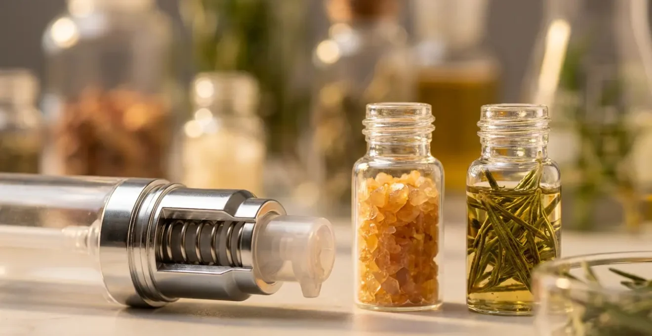 Envases airless modernos y conservantes naturales como extracto de semilla de pomelo en laboratorio cosmético