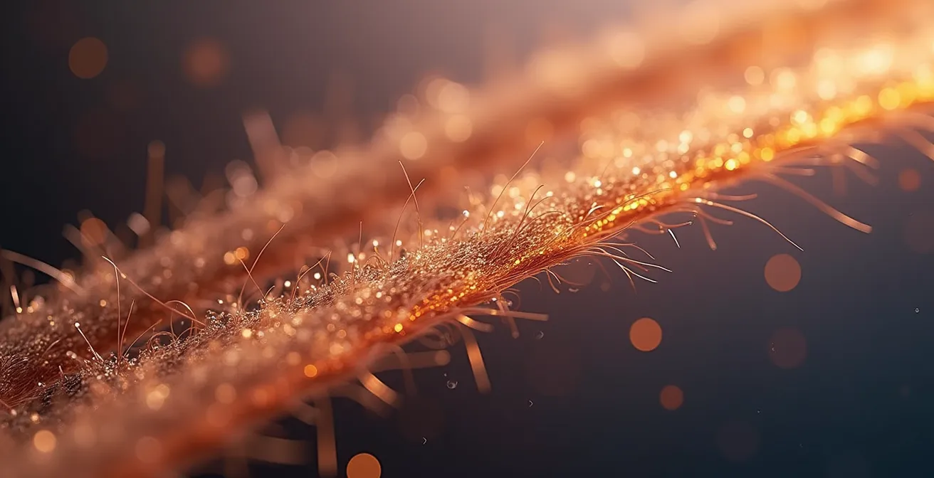 Fibra capilar mostrando cutícula abriéndose y cerrándose con diferentes productos