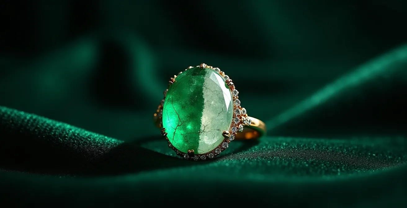 Comparación visual de esmeralda antes y después del tratamiento con aceite