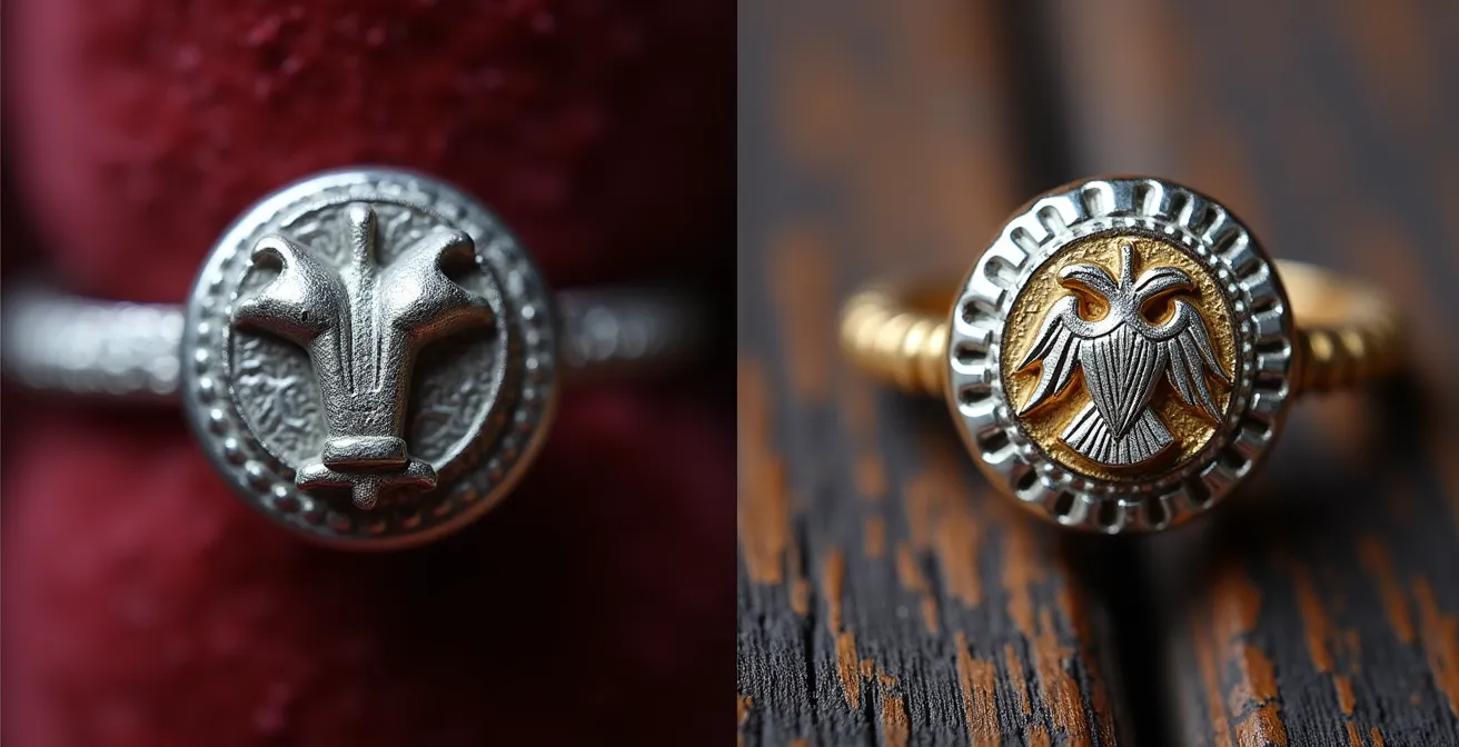 Detalle macro de punzones antiguos franceses en joyas Art Déco de platino