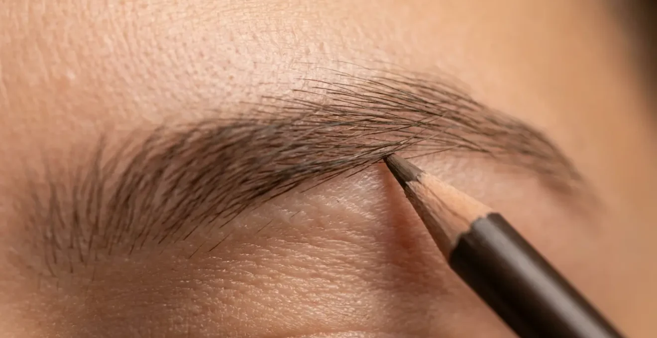 Detalle de aplicación de producto en cejas con técnica profesional pelo a pelo.