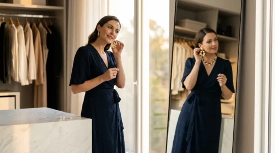 Mujer elegante transformando su look con accesorios para diferentes ocasiones